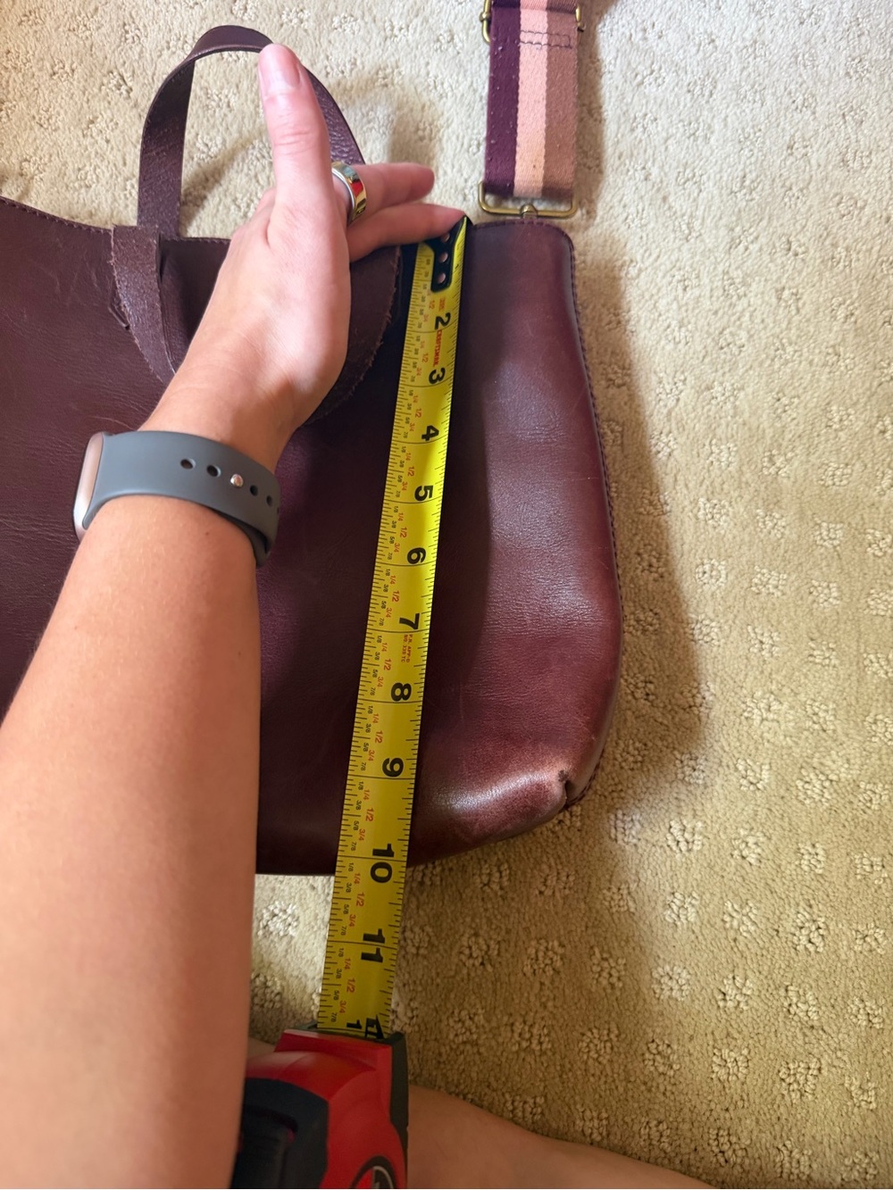 Madewell Burgundy Leather Shoulder Bag with Striped Strap - Picture 7 of 7